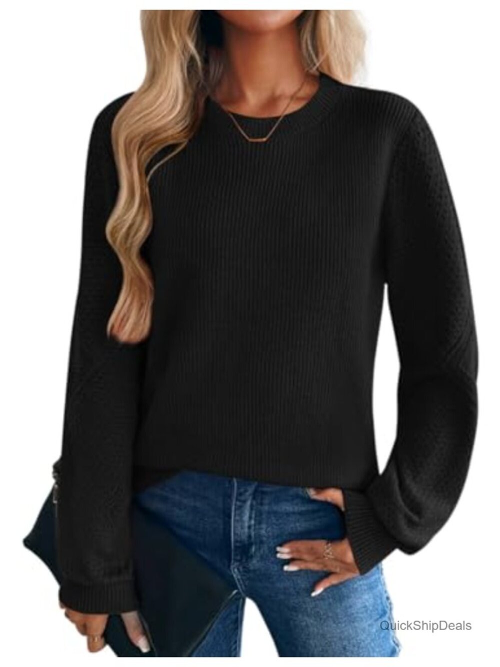 Women's Knit Pullover Sweater Crew Neck Long Sleeve Loose Fit Casual Top